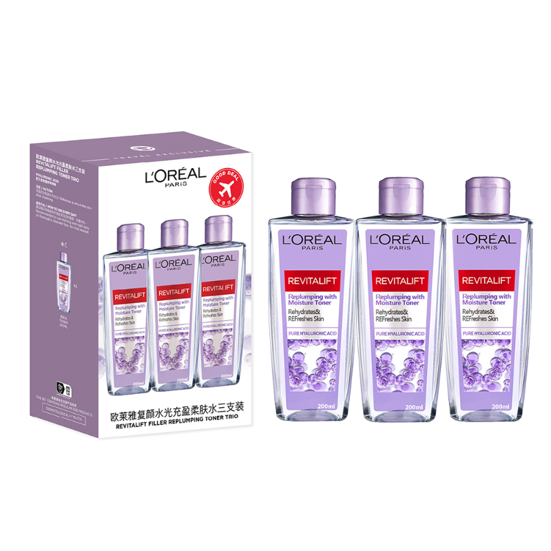 欧莱雅复颜水光充盈柔肤水套装 200ml*3